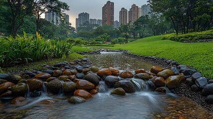 Sustainable Urban Green Space with Integrated Water Catchment and Drainage Systems Providing Multi functional Benefits for the Community