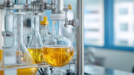 High-efficiency distillation unit in a lab, creating clean biofuels