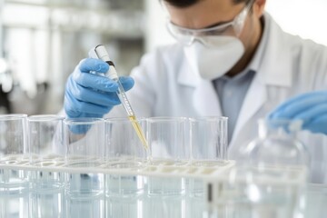 Researcher testing the pH levels of treated wastewater in a lab, ensuring compliance with environmental standards