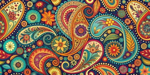 Colorful retro paisley pattern with intricate s, paisley, retro, pattern,art, vintage, colorful, ornate, design, background