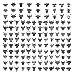 Set of Bull and Ox Head Silhouettes - Black and White Tribal and Decorative Vector Illustrations