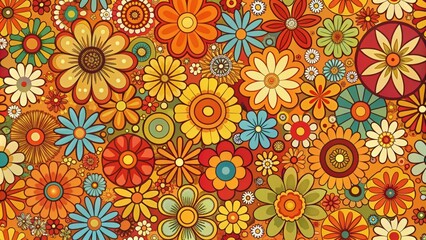 Colorful 70s floral background with retro patterns, 70s, floral, retro, colorful, vibrant, psychedelic, groovy, vintage