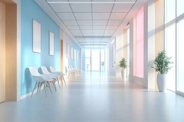 Fototapeta premium Empty Modern Hospital Corridor with Clinic Hallway Interior
