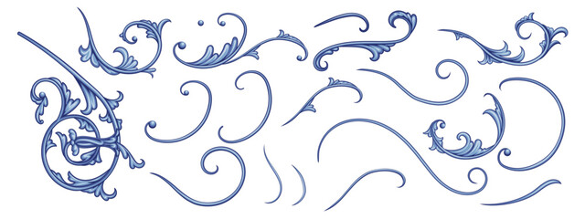 Set of decorative elements in Baroque style	