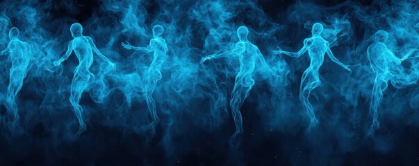 Obraz premium Ghostly figures appearing in the void of space, distant stars dimming, Spooky Space Adventures, mystery and discovery