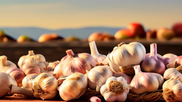 Exploring the aroma of fresh garlic harvested at sunset in a fragrant farm setting