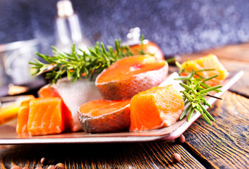 Salmon, fresh salmon fillet on plate