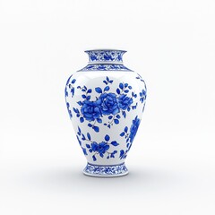 Obraz premium Elegant blue and white porcelain vase with floral design, showcasing craftsmanship and artistry.