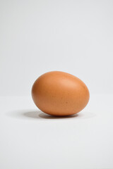 One chicken egg isolated on white background. Vertical photo.