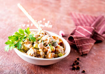 Salad with potato and chicken