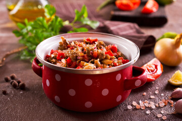Eggplant and vegetable caviar with croutons