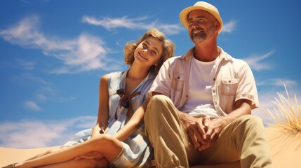 Obraz premium A father and daughter sitting together on a sand dune