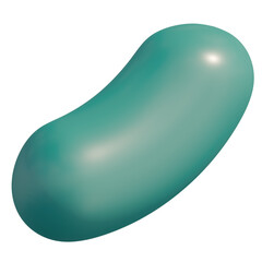 3d icon, 3d illustration, cute jellybean, plastic material, metallic green color,  transparent background, y2k, playful and fun-loving design