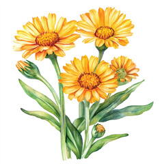 Calendula watercolor clipart illustration