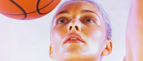 Focused Female Basketball Player Executing Precision Shot in Intense Indoor Game