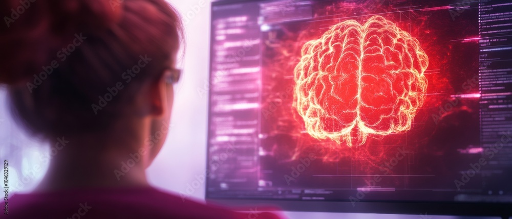 Aufkleber Non-Binary Analyst Navigating AI Software in High-Tech Lab Setting for Modern Forensic Solutions