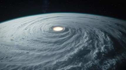 Storm system with swirling clouds and clear center, atmospheric phenomenon.