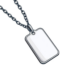 Fototapeta premium Metal chain necklace with a blank rectangular tag, white isolated background.