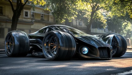 black futuristic concept car with electric engine in the city 