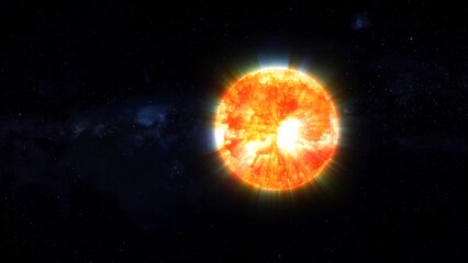 3d glowing sun zoom in move on space galaxy