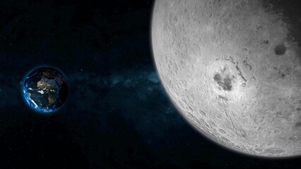 3d moon planet earth on space
