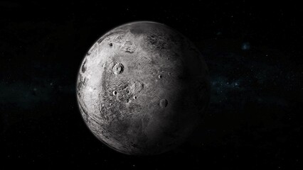 3d Haumea fictional planet zoom in on space with star