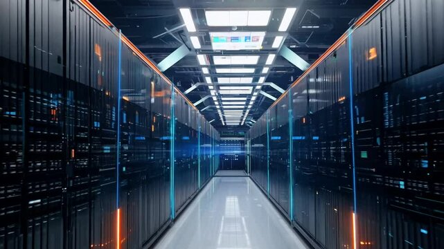 Racks Server Futuristic Sci-Fi Orange Data Center Lights Glowing Blue Lots fi datum glow light lot storage neo smart fresh tech proof fast sleek space aged art wire chic cut state network compute mac