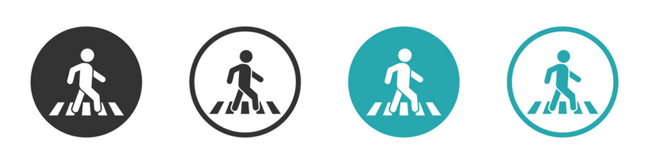 Pedestrian crossing vector icons. Zebra crossing vector signs set. Person crossing road sign