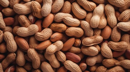 Obraz premium Close-up image of raw peanut seeds scattered on a textured surface