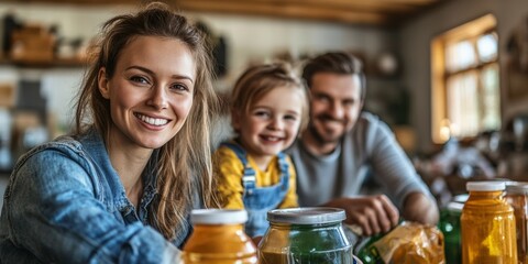 Joyful Family Recycling at Home Sustainable Living and Environmental Care
