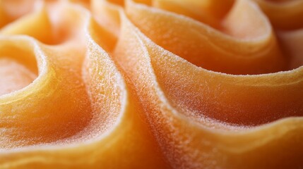 Close-up of soft, wavy texture of a vibrant orange food item creating a warm and appealing background.