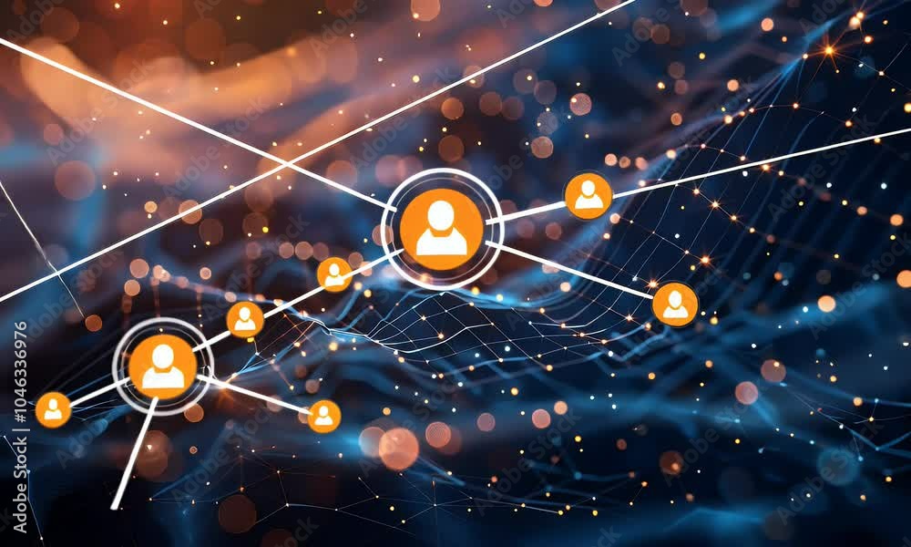 Wall mural abstract digital background with glowing connections and network elements, representing global conne