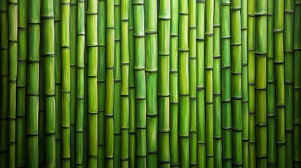 Obraz premium Close-up of vibrant green bamboo stalks arranged in a neat pattern, showcasing their natural texture and color.