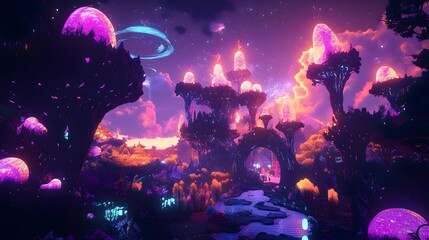 Obraz premium Enchanting Surreal Theme Park of Wonder and Joy with Morphing Whimsical Architecture and Fantastical Landscapes
