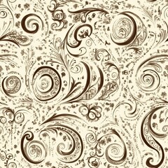 Vintage Paisley intricate swirl pattern on vintage beige fabric background, seamless repeating pattern, textile print style, minimal, Paisley design, seamless intricate swirl pattern, home decor
