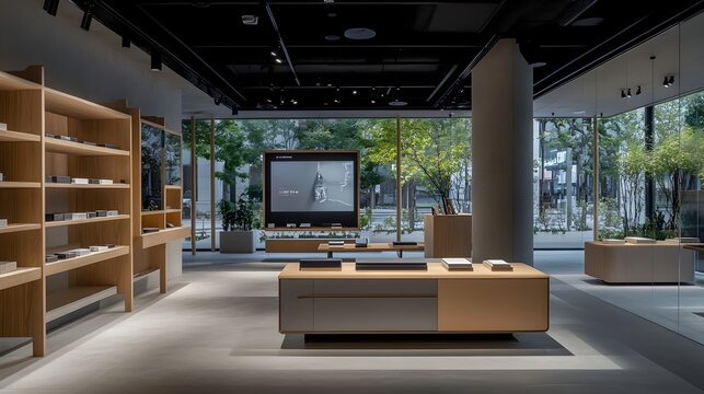 Cutting Edge Retail Showroom Blending Physical and Digital Product Experiences in Sleek Modern Setting