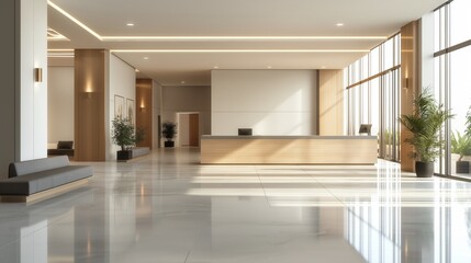 A modern and sophisticated hotel lobby with a minimalist design.