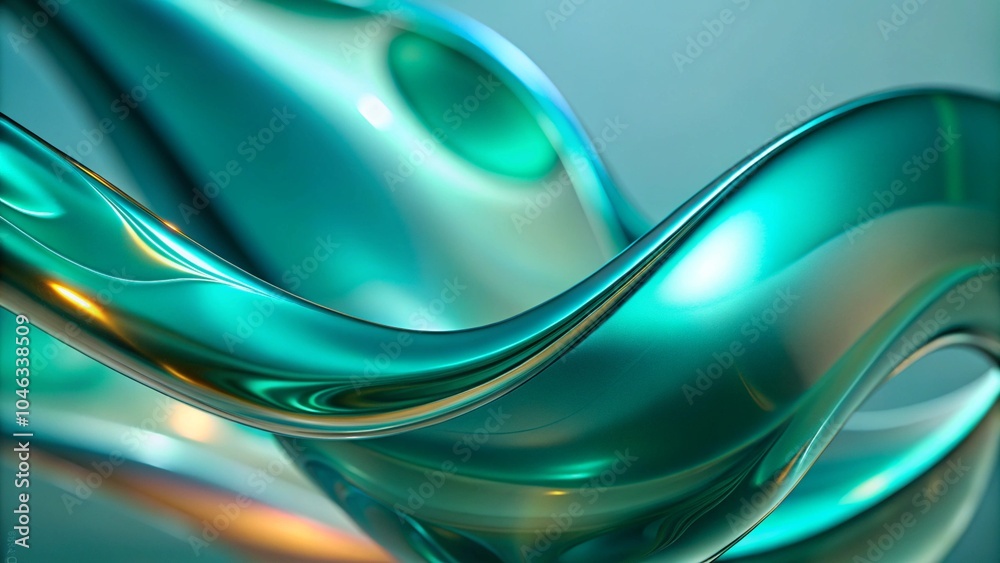 Aufkleber abstract background with green and blue fluid glass waves. 3d abstract liquid glass transparent clea