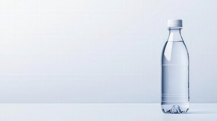 Crystalclear water bottle with a reflective surface, bright lighting emphasizing purity and hydration, reflective water bottle, clear and refreshing