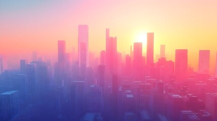 Fototapeta premium Captivating Cityscape at Serene Sunset Harmonious Urban Landscape with Sleek Skyscrapers and Mesmerizing Reflections