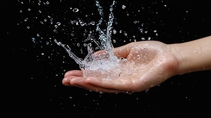Fototapeta premium Hand splashing water from a river, symbolizing natural hydration and energy, hand splashing water, natural and fresh