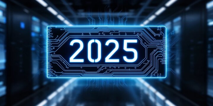 The technological future: 2025 on a board with cyber effects , bkue color