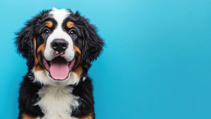 Adorable Bernese Mountain Dog Puppy with Blue Background