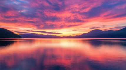 Naklejka premium 青空と朝焼けの海
