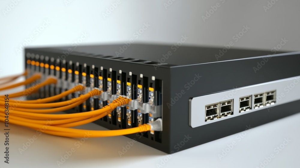 Poster Passive optical network switch: A network switch designed for Passive Optical Networks (PONs), using fiber optics to deliver high-speed internet to multiple locations with minimal power usage.