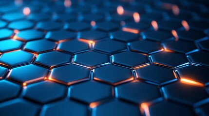 Obraz premium Metallic rhombuses arranged in a tessellating pattern, glowing highlights, reflective surfaces creating depth, cyberpunk aesthetic, dark blue and chrome colors