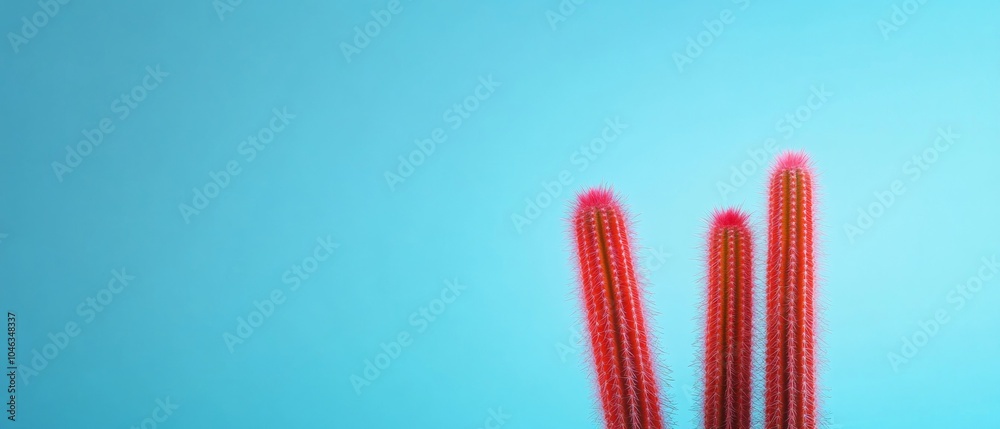 Poster abstract symmetrical red cacti against blue background in high definition