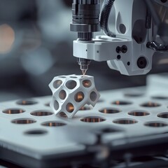 Fototapeta premium Dimensional Manufacturing Process Rendering of 3D Printed Products Existing in Physical and Digital Spaces