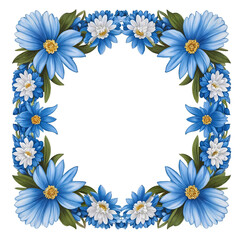Fototapeta premium Square Floral Frame with Blue and White Flowers – Decorative Clipart for Crafts and Invitations