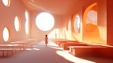 Futuristic Modular Educational Hall with Adaptable Virtual Physical Design
